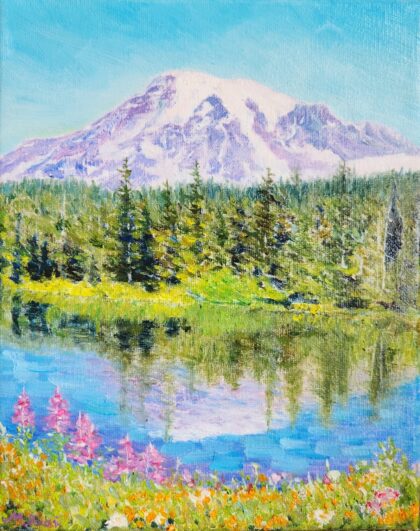 Mt. Rainier - Reflection Lake In Summer ( Oil on Canvas 10x8" )