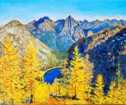 Larches In North Cascades - Fall Colors ( Oil on Canvas 8x10" )